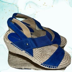 Adrienne Vittadini Crete Espadrille Sling Back Wedge Sandals Blue Women's